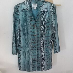 Turquoise Snake-Print Long Blazer